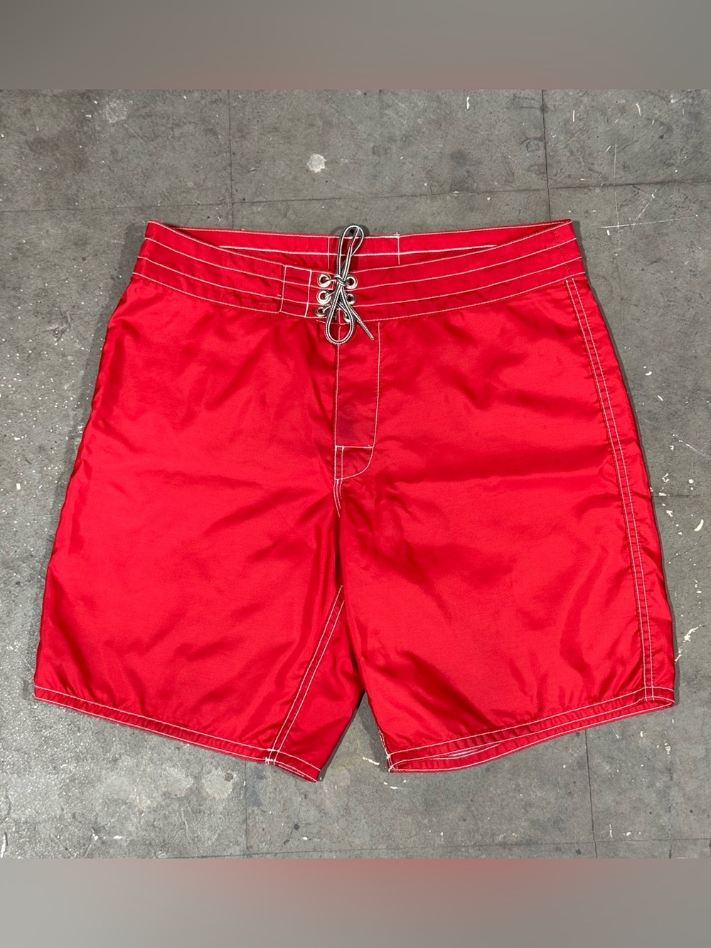 Vintage Birdwell Beach Britches Board Short Mens 33 Red Surf Coastal Swim Trunks